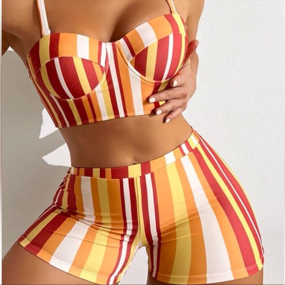 Striped Push Up Bikini Swimsuit